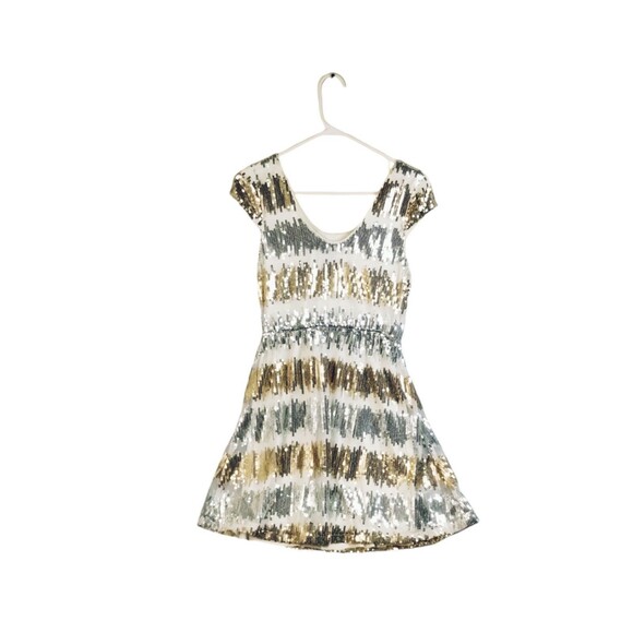 Silver Gold Sequin Festival Dress Size M Tulle Elastic Waist Cap Sleeve Whimsy - Picture 4 of 11